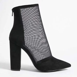 Black Mesh Point Toe Ankle Boot